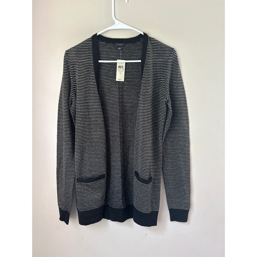 Ann Taylor‎ Black & Gold Metallic Stripe Knit Cardigan Sweater - Small